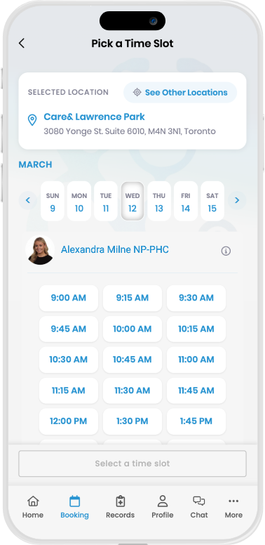 Care& app booking calendar