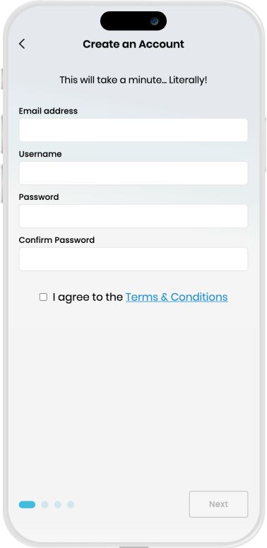 Care& app registration screen